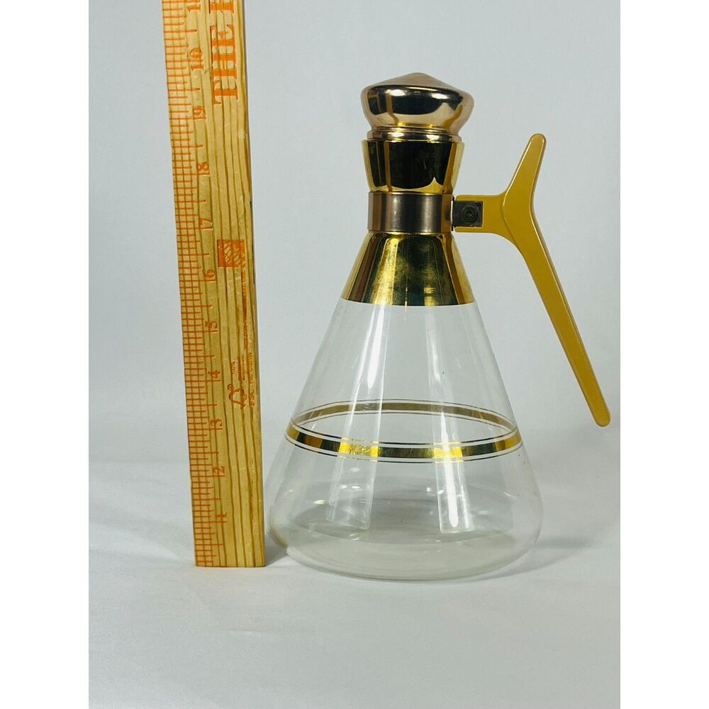 MCM Empress Glass Coffee Pot Carafe 22 KT Gold Decoration Mid Century Pitcher - Picture 8 of 8